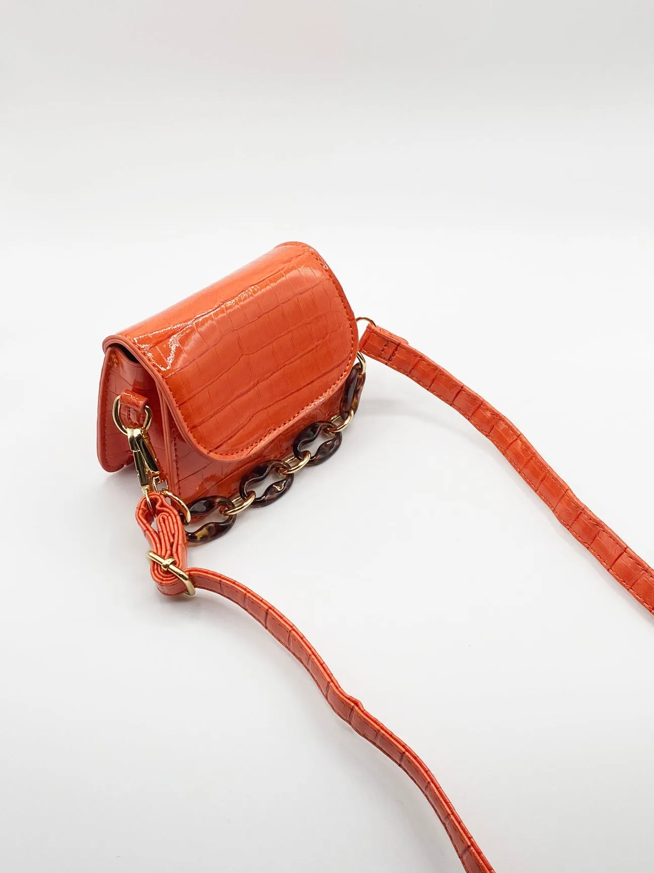 Moc croc cross body bag with chunky chain