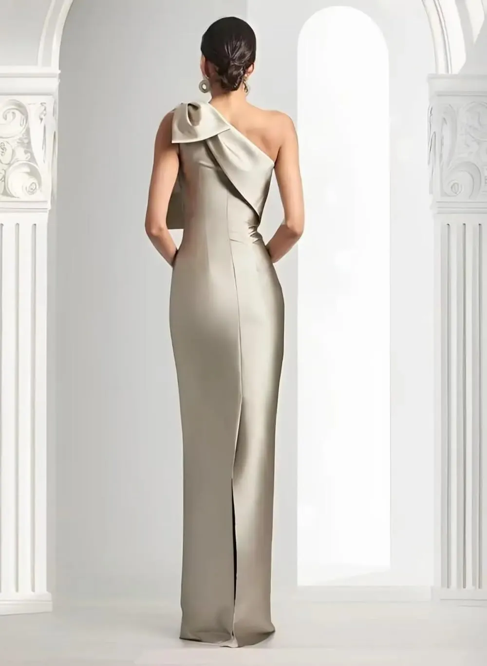 Monvelli One Shoulder Mermaid Prom Dress with Bow 2025 Satin Long Back Split Bridesmaid Dresses Formal Evening Gowns