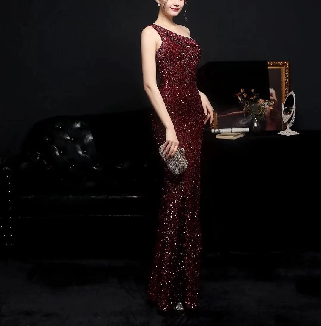 Mordarli 2023 One Shoulder Sequin Prom Dresses with Slit Long Formal Dresses Mermaid Evening Gowns