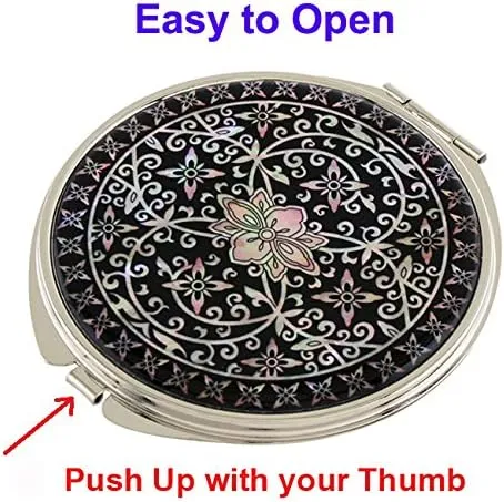 Mother of Pearl Design 2-Sided 2X/1X Magnification Compact Mirror, Pocket Travel Makeup Mirror, Small Metal Portable Handheld Cosmetic Mirror for Purses, Gift for Mom Women (Dragonfly)