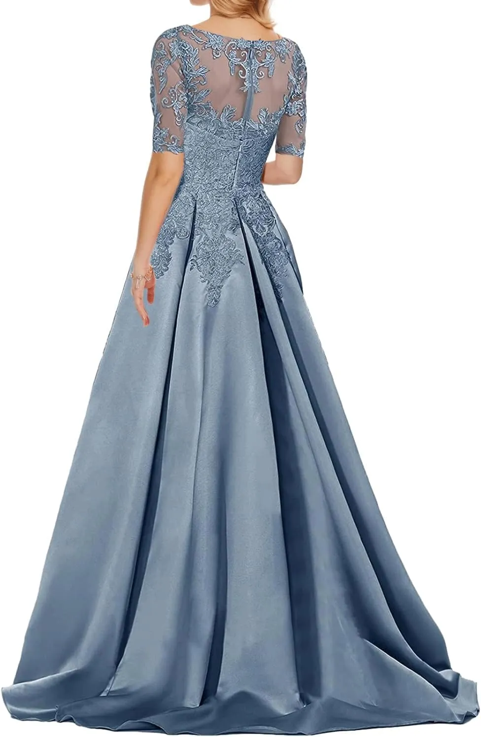 Mother of The Bride Dresses V Neck Evening Formal Dresses for Wedding Guest Groom Gowns Lace Applique with Sleeves Women