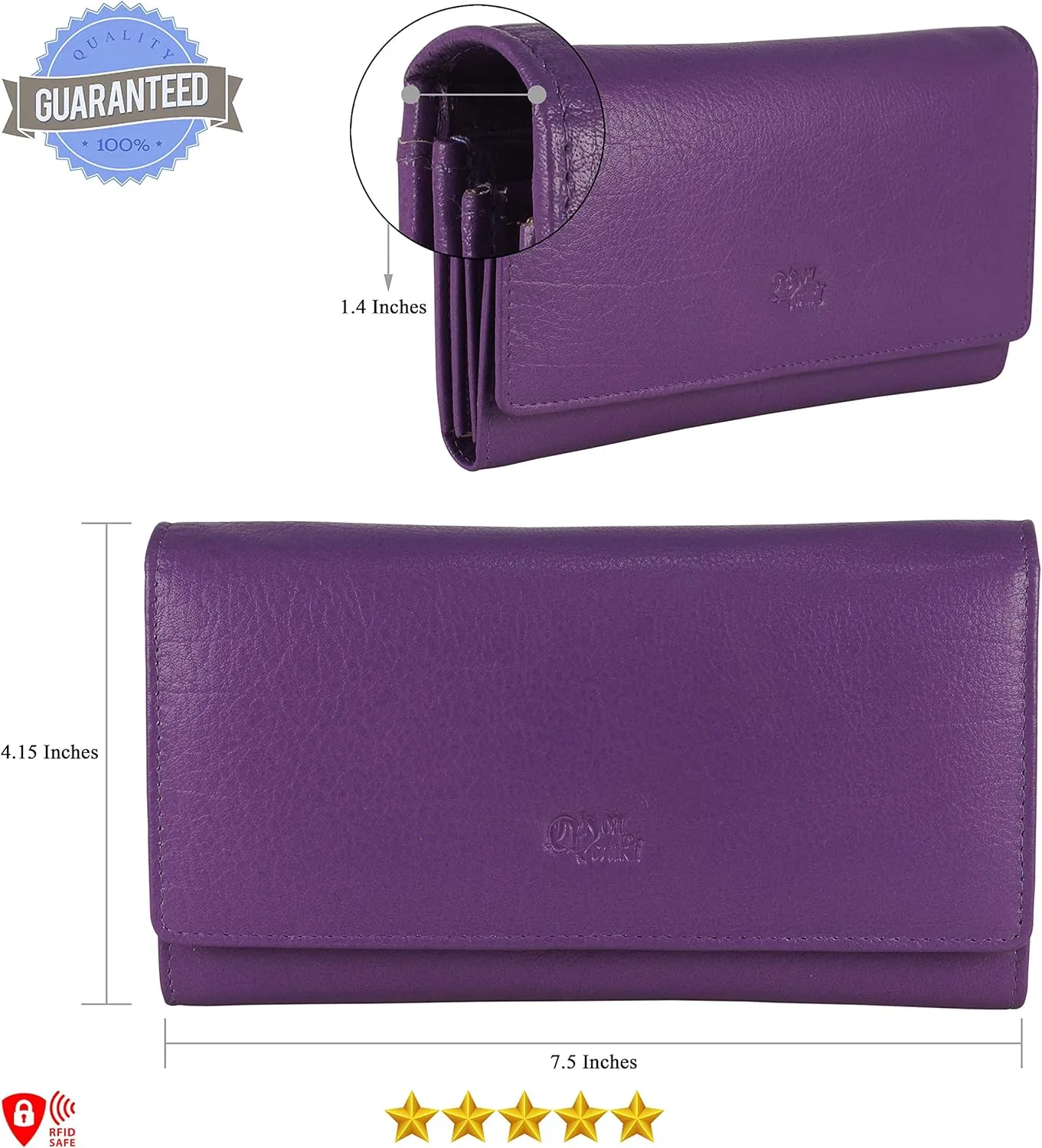 Mou Meraki Women RFID Blocking Genuine Leather Bifold Wallet-Clutch For Women-Shield Against Identity Theft