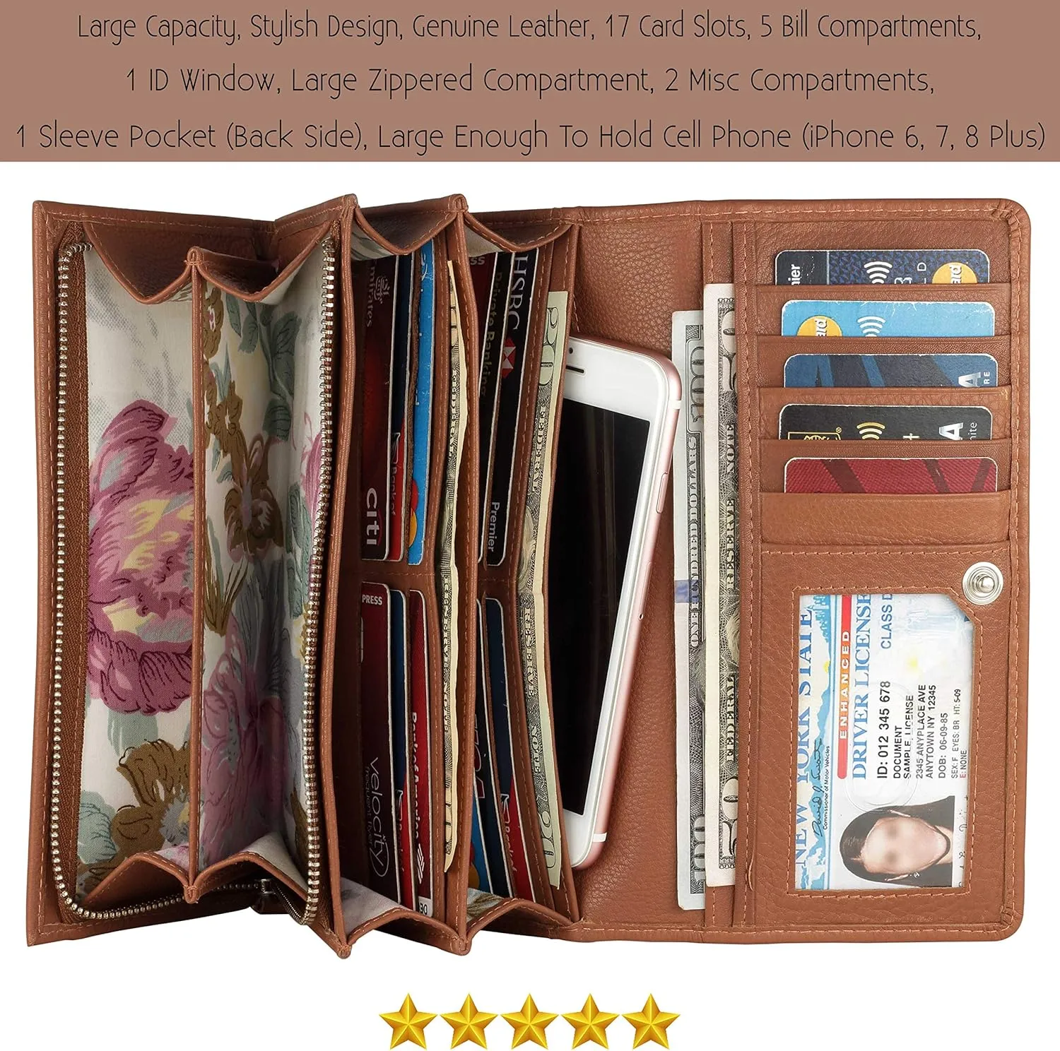 Mou Meraki Women RFID Blocking Genuine Leather Bifold Wallet-Clutch For Women-Shield Against Identity Theft