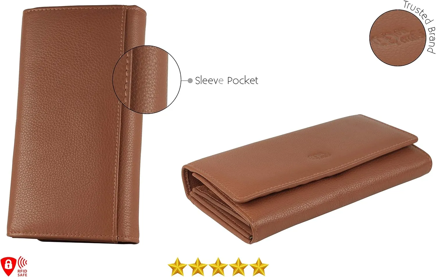 Mou Meraki Women RFID Blocking Genuine Leather Bifold Wallet-Clutch For Women-Shield Against Identity Theft