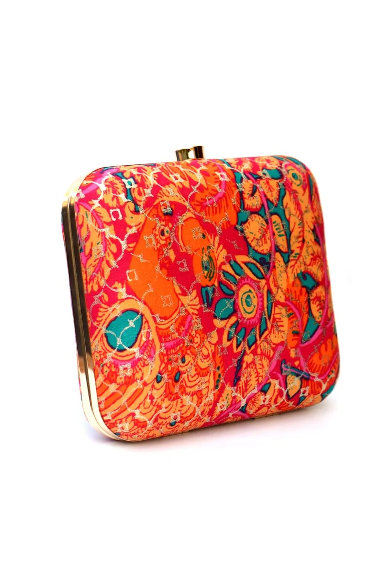 Multi Color Printed Box Clutch