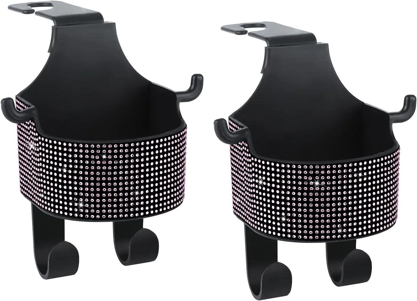 Multifunctional Vehicle Backseat Drink Cup Holder, Bling Crystal Hook for Car Seat Head Rest, Car Storage Hooks for Purses and Bags Cute, Phone Holder, Handbag, Clothes, Key, Umbrella（2-Pack, Pink