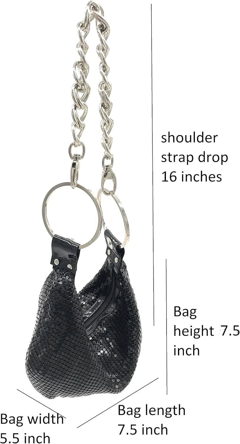 Multiways clutch metal mesh hobo bag evening purse for Cocktail Party Prom Wedding Banquet