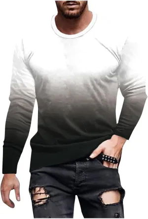 Muscularfit Long Sleeve Tee Shirts for Men Graphic Marble Print Casual Pullover Big and Tall Crewneck Sweatshirts Sports Tees
