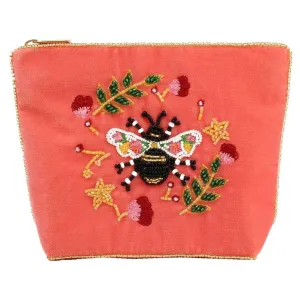 My Doris Beaded Floral Bee Embroidered Small Pouch - Orange