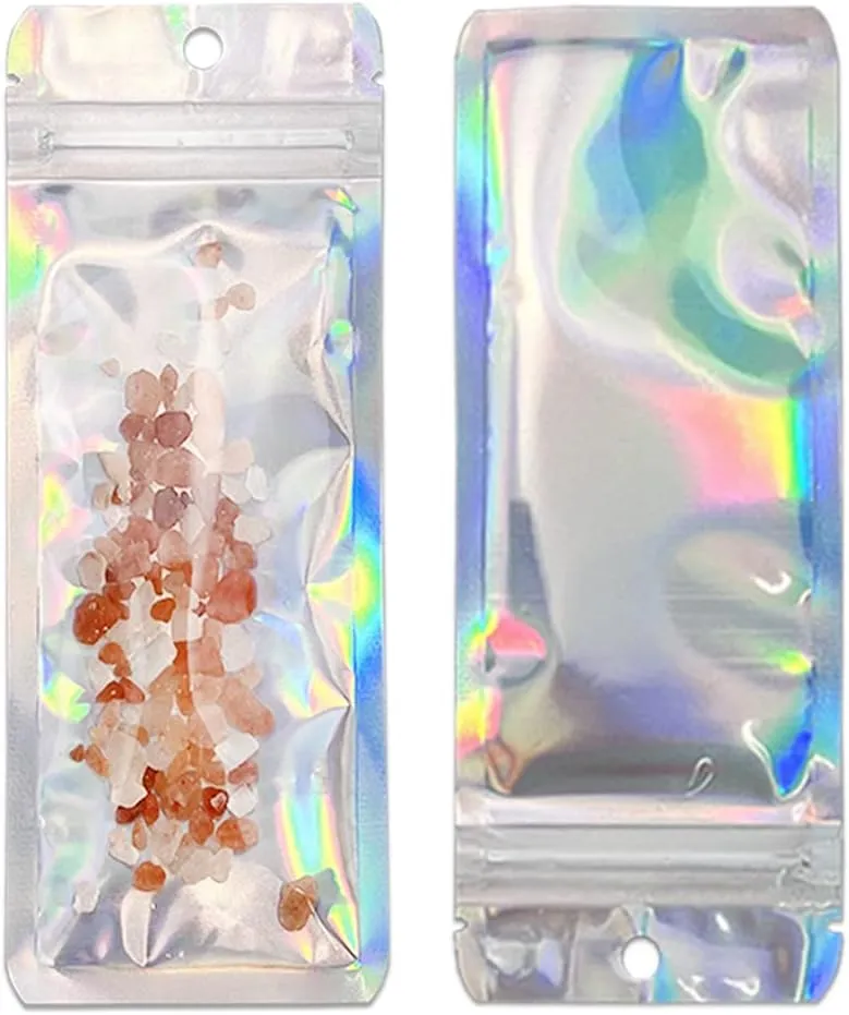 Mylar Bags Zipper Self Seal Clear Plastic Aluminum Foil Bag Flat Heat Sealable Small Food Storage Bags for Coffee Beans Candy Packaging Pouch with Tear Notch Hang Hole (100, 2.36x11.02 inch)