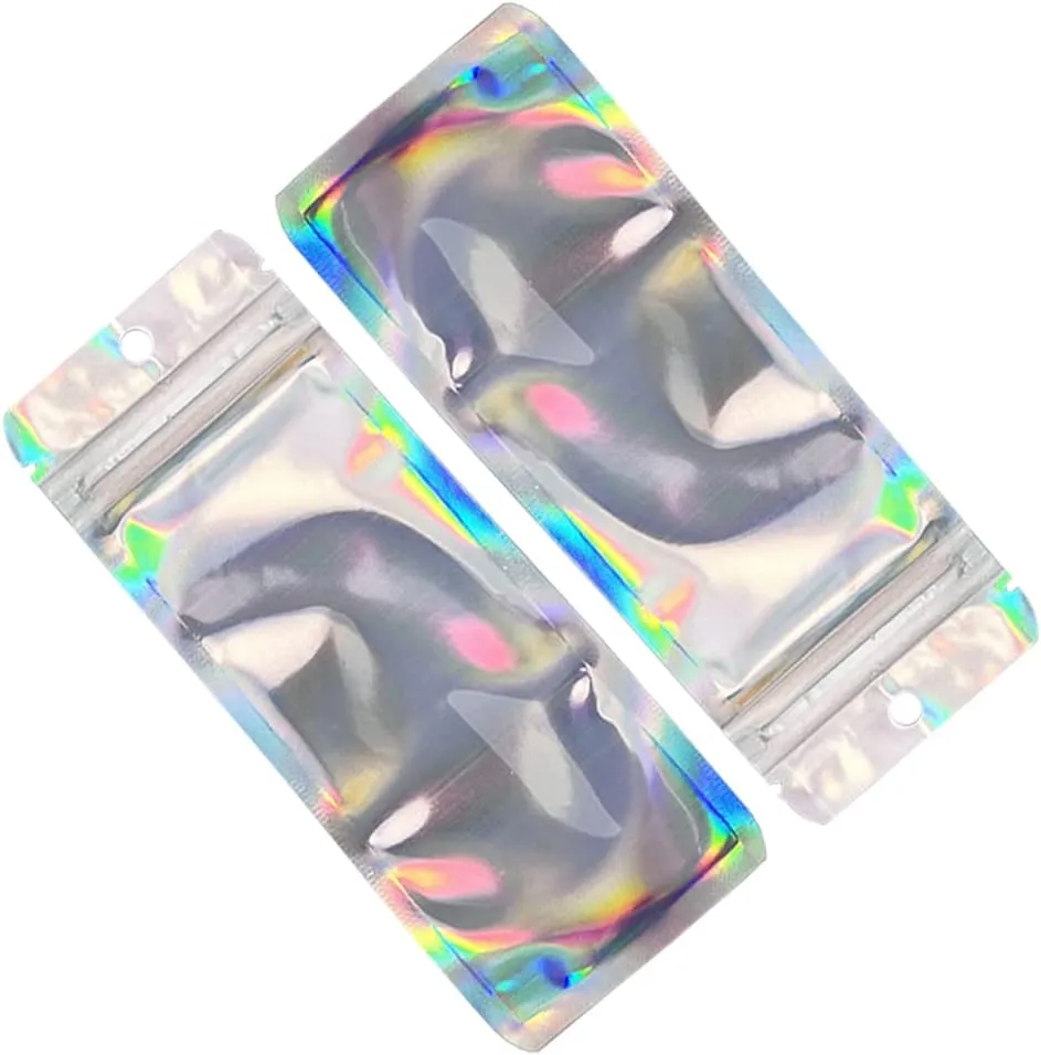 Mylar Bags Zipper Self Seal Clear Plastic Aluminum Foil Bag Flat Heat Sealable Small Food Storage Bags for Coffee Beans Candy Packaging Pouch with Tear Notch Hang Hole (100, 2.36x11.02 inch)