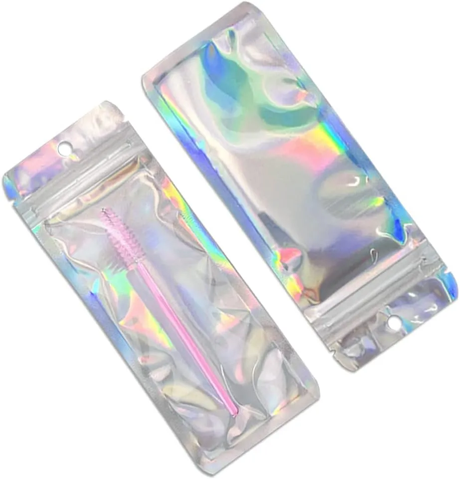 Mylar Bags Zipper Self Seal Clear Plastic Aluminum Foil Bag Flat Heat Sealable Small Food Storage Bags for Coffee Beans Candy Packaging Pouch with Tear Notch Hang Hole (100, 2.36x11.02 inch)