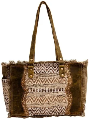 Myra Bag Western Canvas Tote Bag for Women - Cotton & Upcycled Leather Shoulder Weekender Bag Mittle