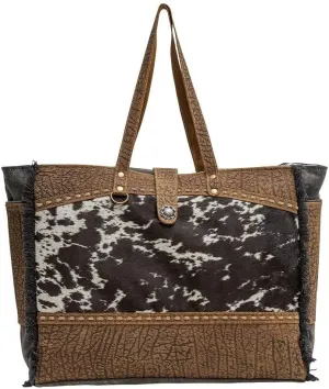 Myra Bag Western Leather Weekender Bag for Women - Cotton & Upcycled Canvas Boho Shoulder Bag Asher