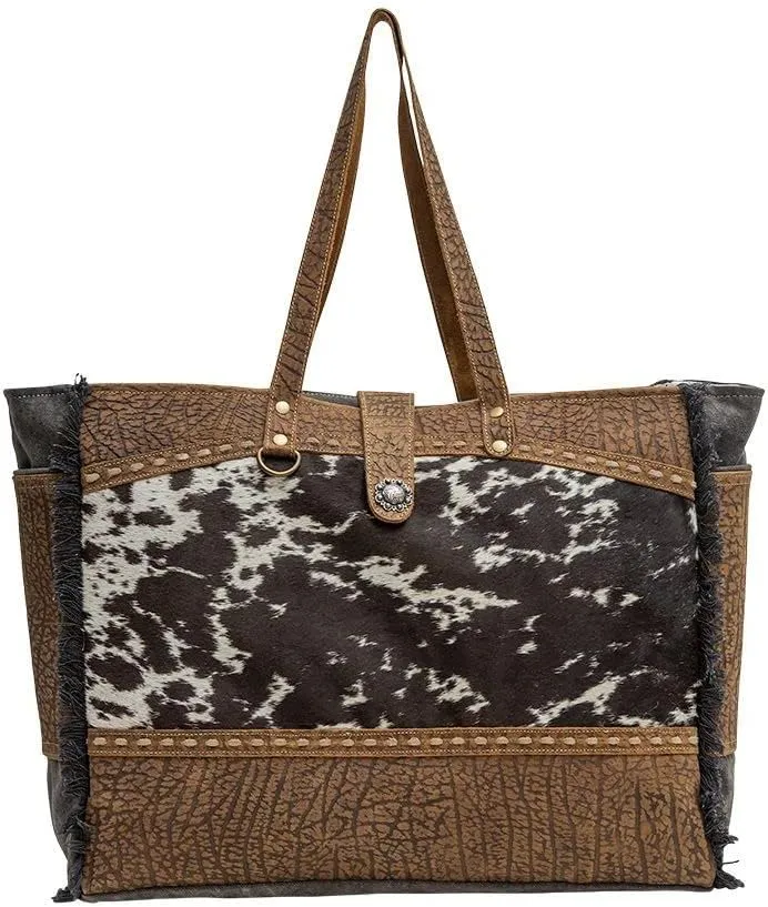 Myra Bag Western Leather Weekender Bag for Women - Cotton & Upcycled Canvas Boho Shoulder Bag Asher