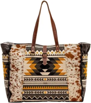 Myra Bag Western Leather Weekender Bag for Women - Cotton & Upcycled Canvas Boho Shoulder Bag Trilang