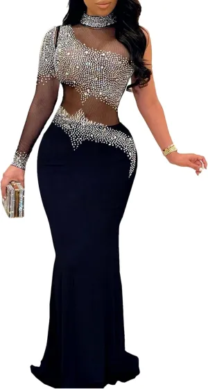 Nagfar Women Rhinestone and Sequin Birthday Party Sexy Club Night Out Holiday New Years Formal Dress
