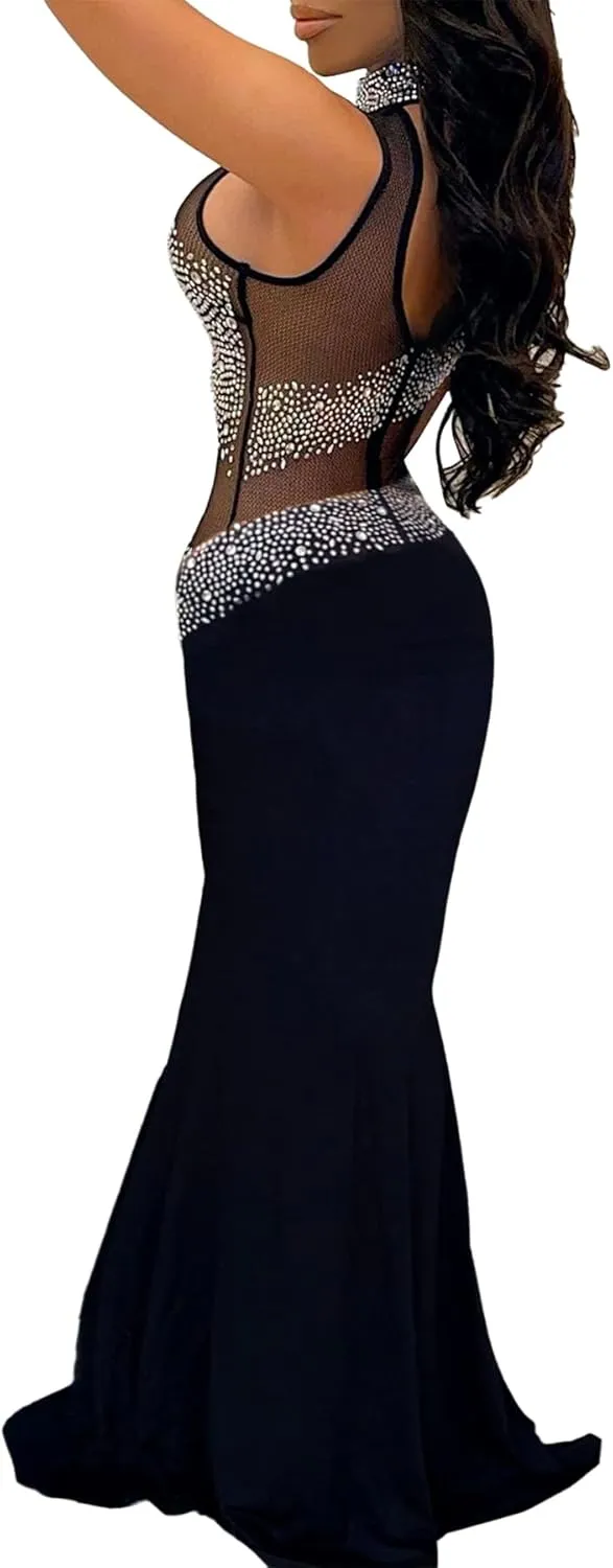 Nagfar Women Rhinestone and Sequin Birthday Party Sexy Club Night Out Holiday New Years Formal Dress