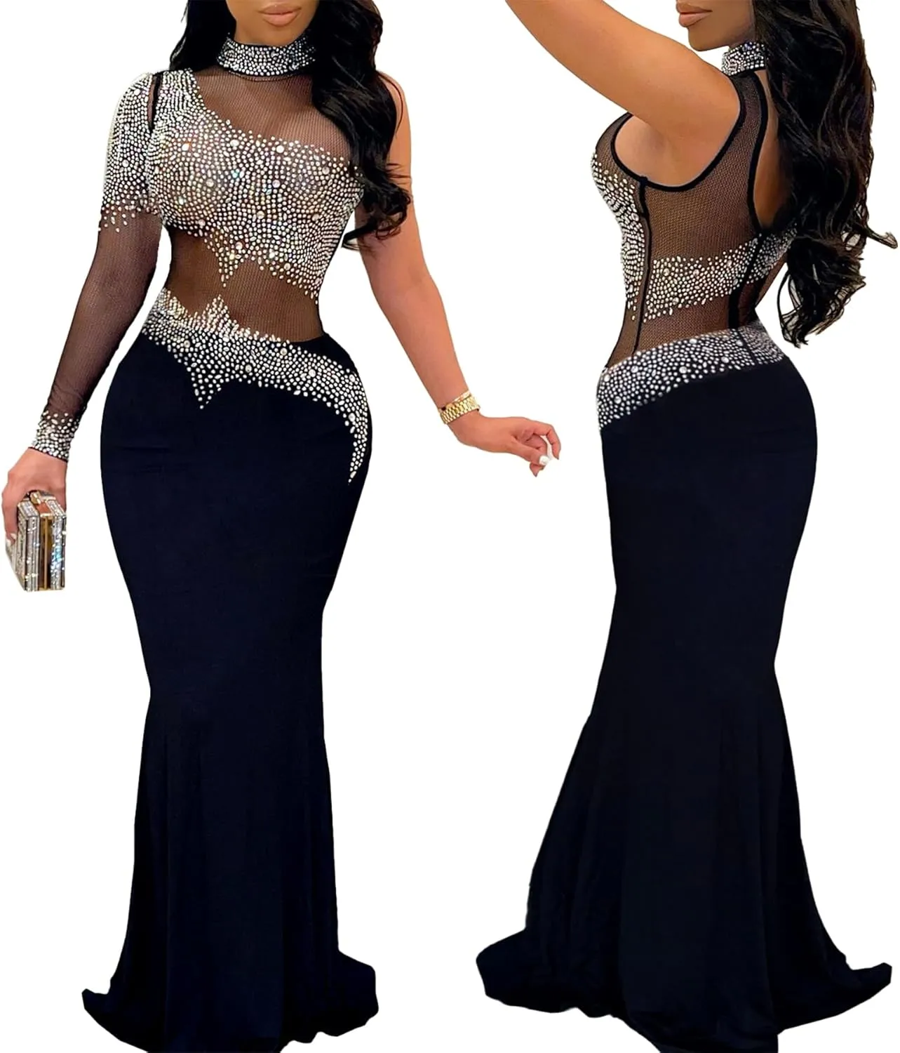 Nagfar Women Rhinestone and Sequin Birthday Party Sexy Club Night Out Holiday New Years Formal Dress