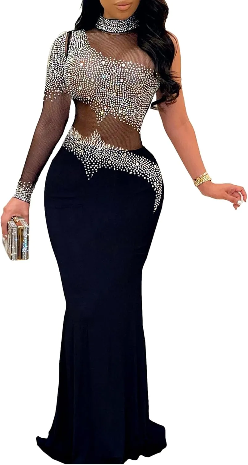 Nagfar Women Rhinestone and Sequin Birthday Party Sexy Club Night Out Holiday New Years Formal Dress