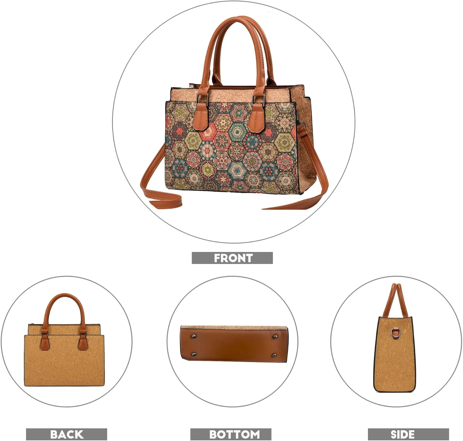 Natural cork Large capacity shoulder bag handbag crossbody