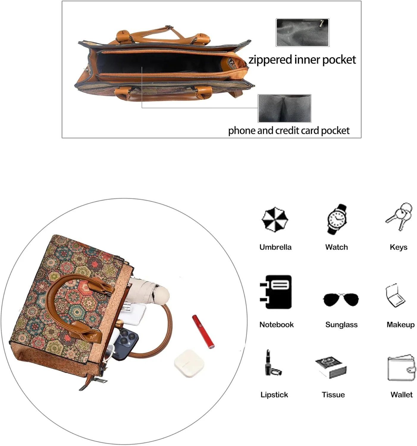 Natural cork Large capacity shoulder bag handbag crossbody