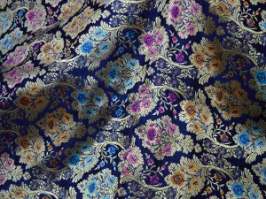 Navy Blue Brocade Fabric By The Yard Banarasi Pure Silk Dress Material Wedding Skirt Home Décor Cushions Table Runner Sewing Crafting Fabric
