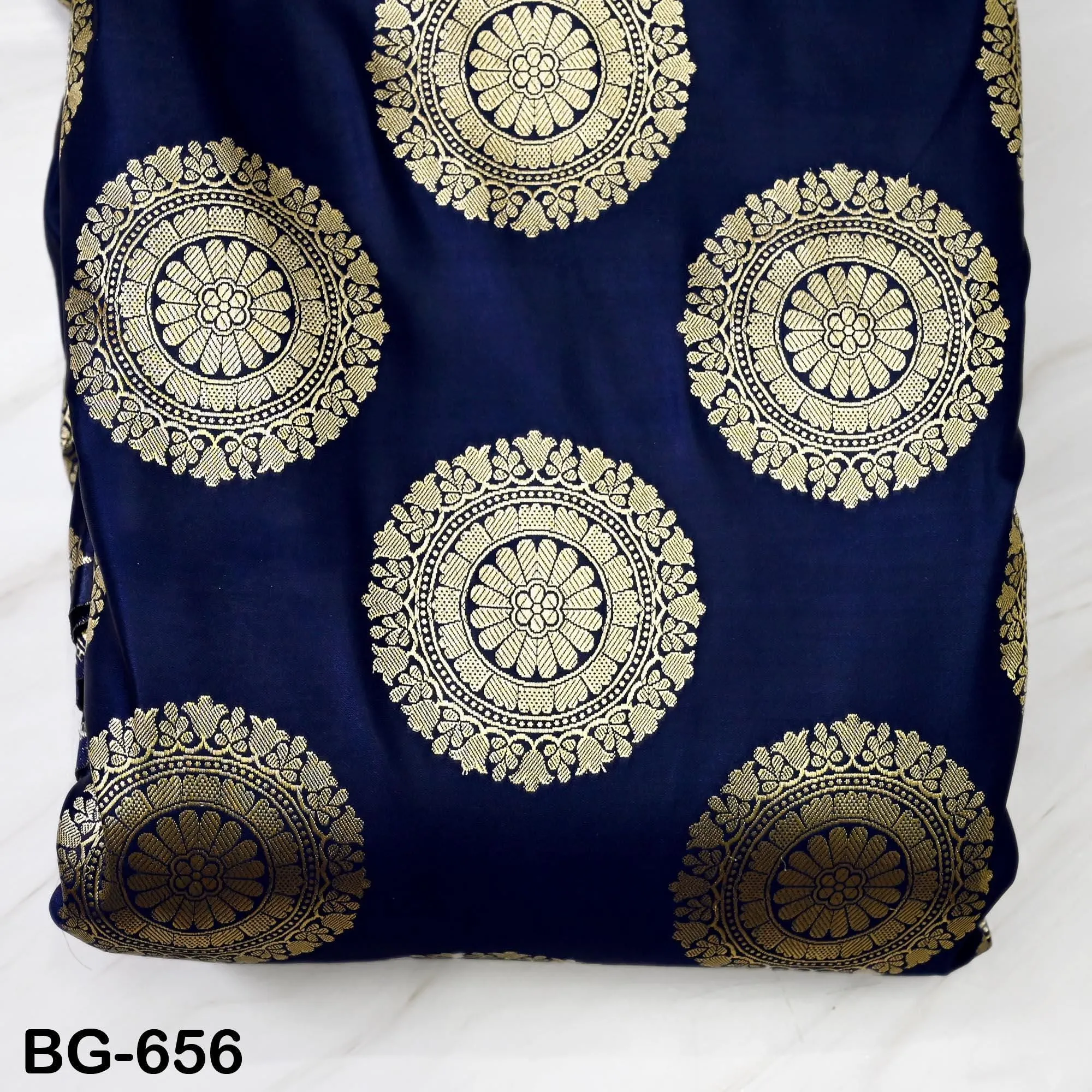 Navy Blue Brocade Fabric by the yard Bridal Wedding Dress Fabric Banarasi Fabric for crafting costume sewing dress material Indian Fabric