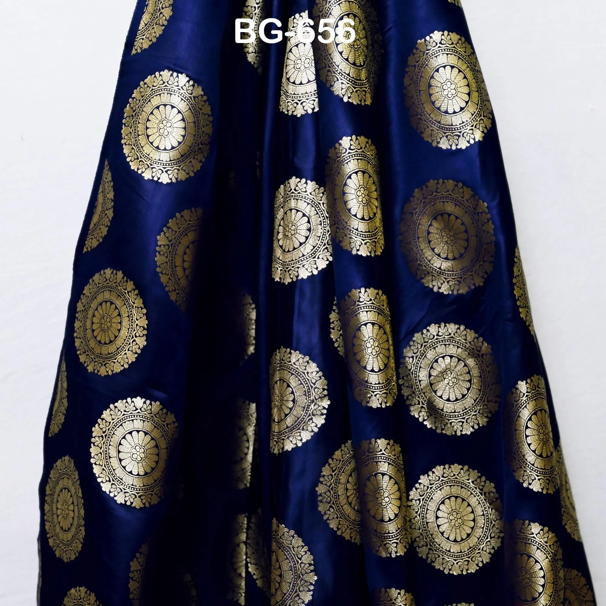 Navy Blue Brocade Fabric by the yard Bridal Wedding Dress Fabric Banarasi Fabric for crafting costume sewing dress material Indian Fabric