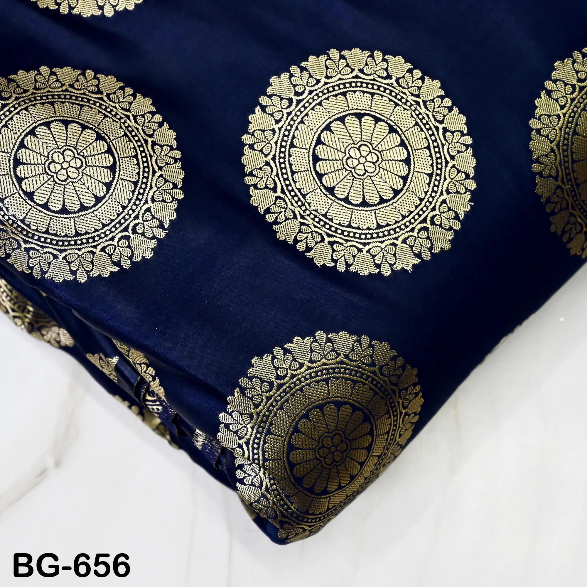 Navy Blue Brocade Fabric by the yard Bridal Wedding Dress Fabric Banarasi Fabric for crafting costume sewing dress material Indian Fabric