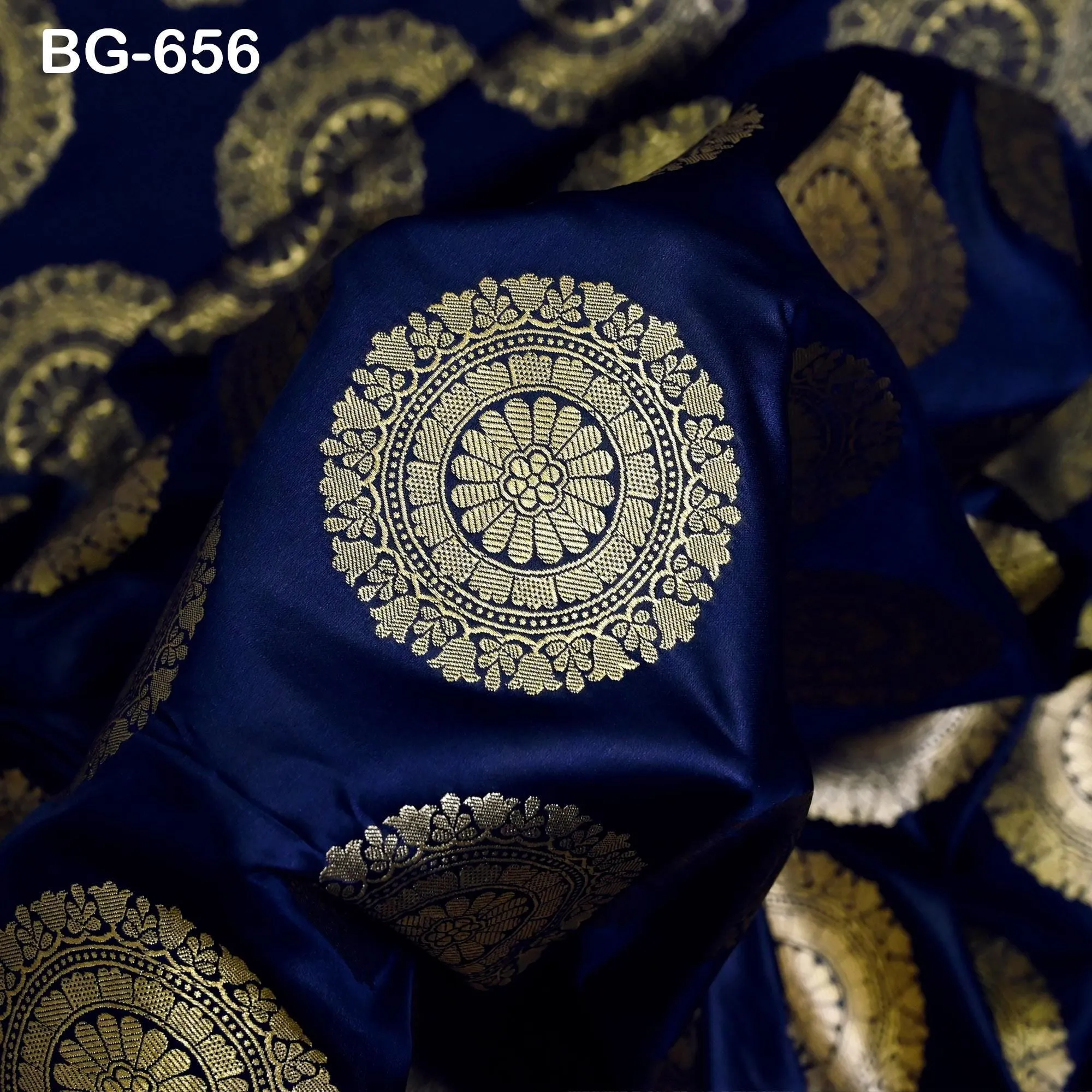 Navy Blue Brocade Fabric by the yard Bridal Wedding Dress Fabric Banarasi Fabric for crafting costume sewing dress material Indian Fabric
