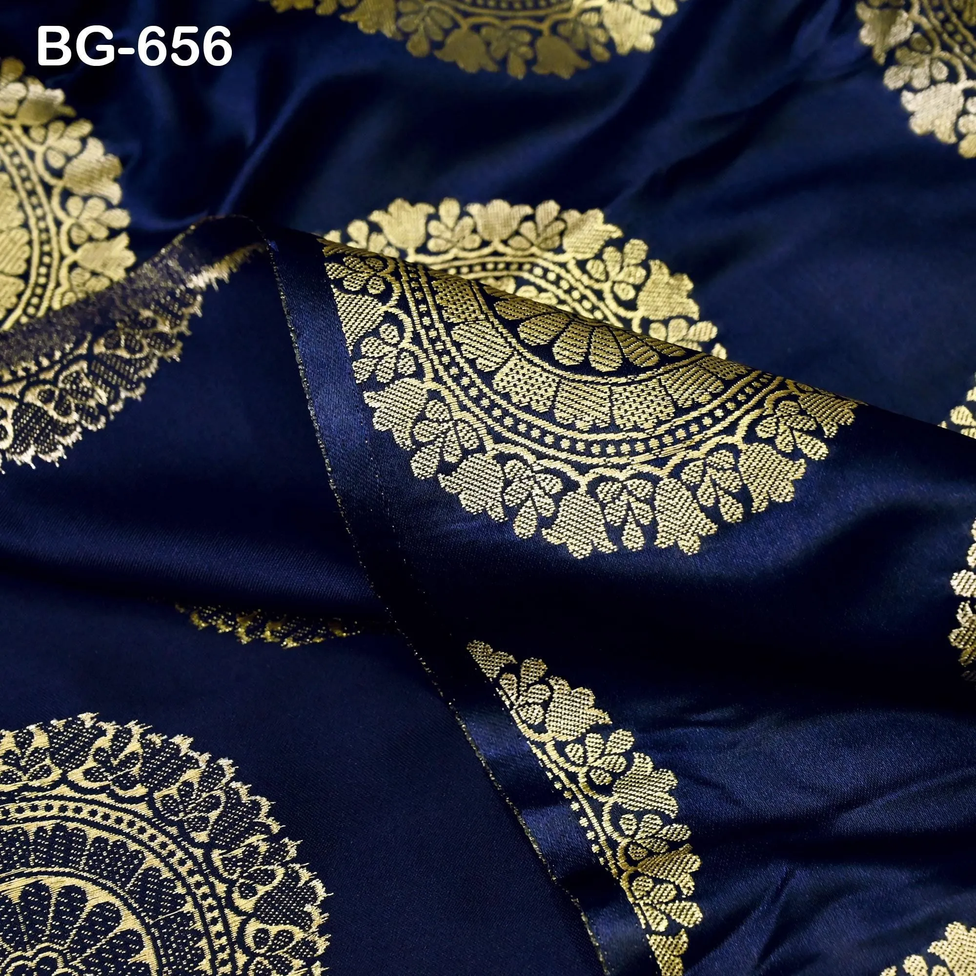 Navy Blue Brocade Fabric by the yard Bridal Wedding Dress Fabric Banarasi Fabric for crafting costume sewing dress material Indian Fabric