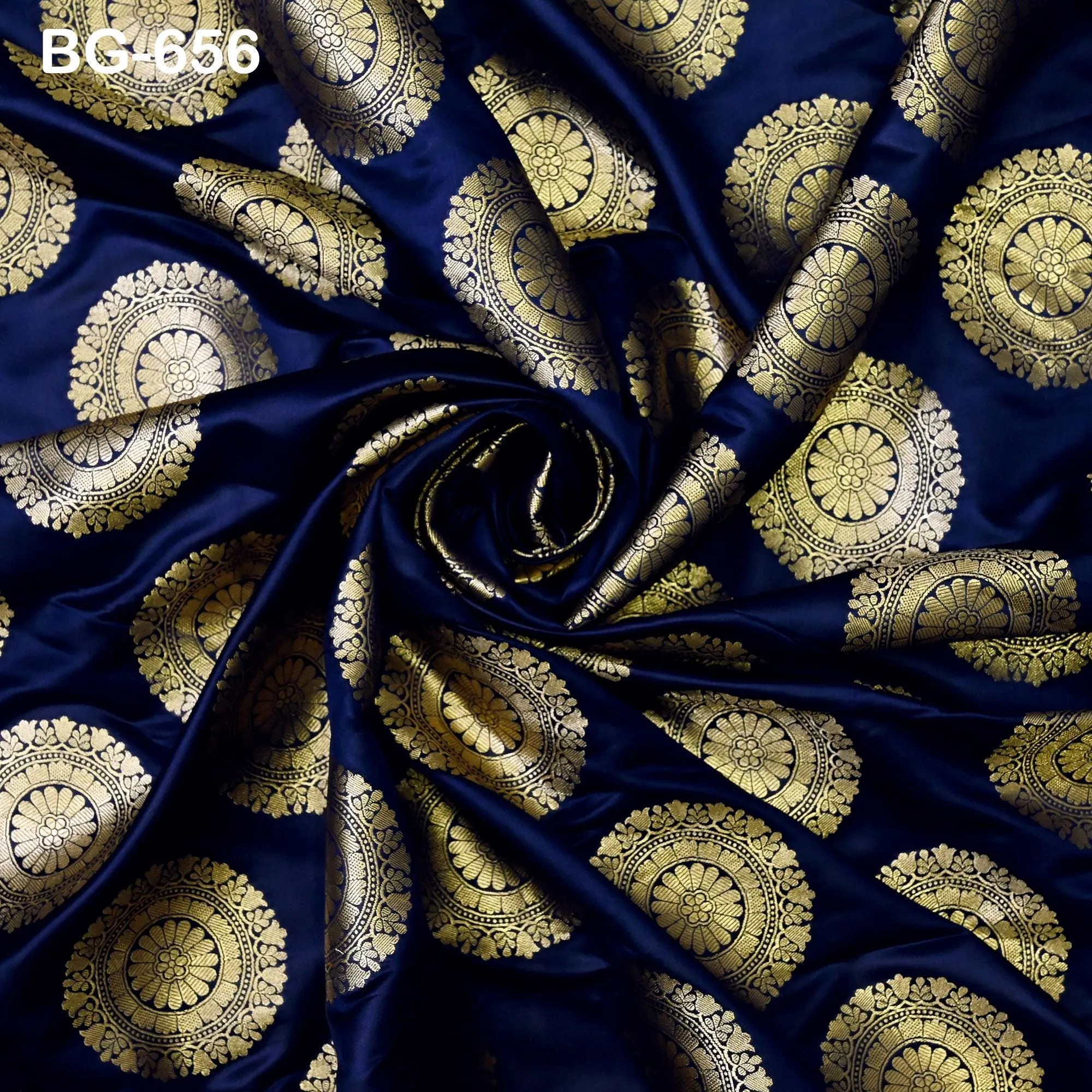 Navy Blue Brocade Fabric by the yard Bridal Wedding Dress Fabric Banarasi Fabric for crafting costume sewing dress material Indian Fabric