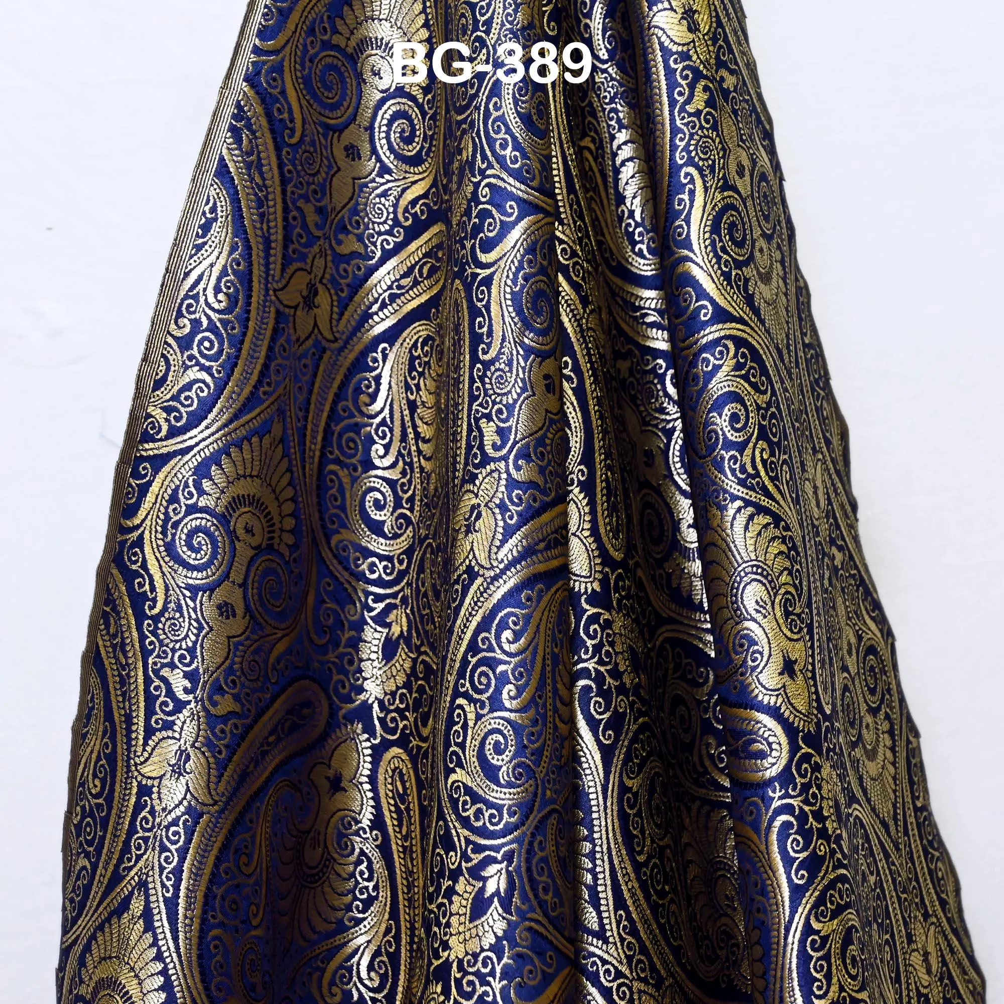 Navy Blue Brocade Fabric by the Yard Wedding Dress Banaras brocade for evening jacket table runner curtains home decor Indian Blended Silk