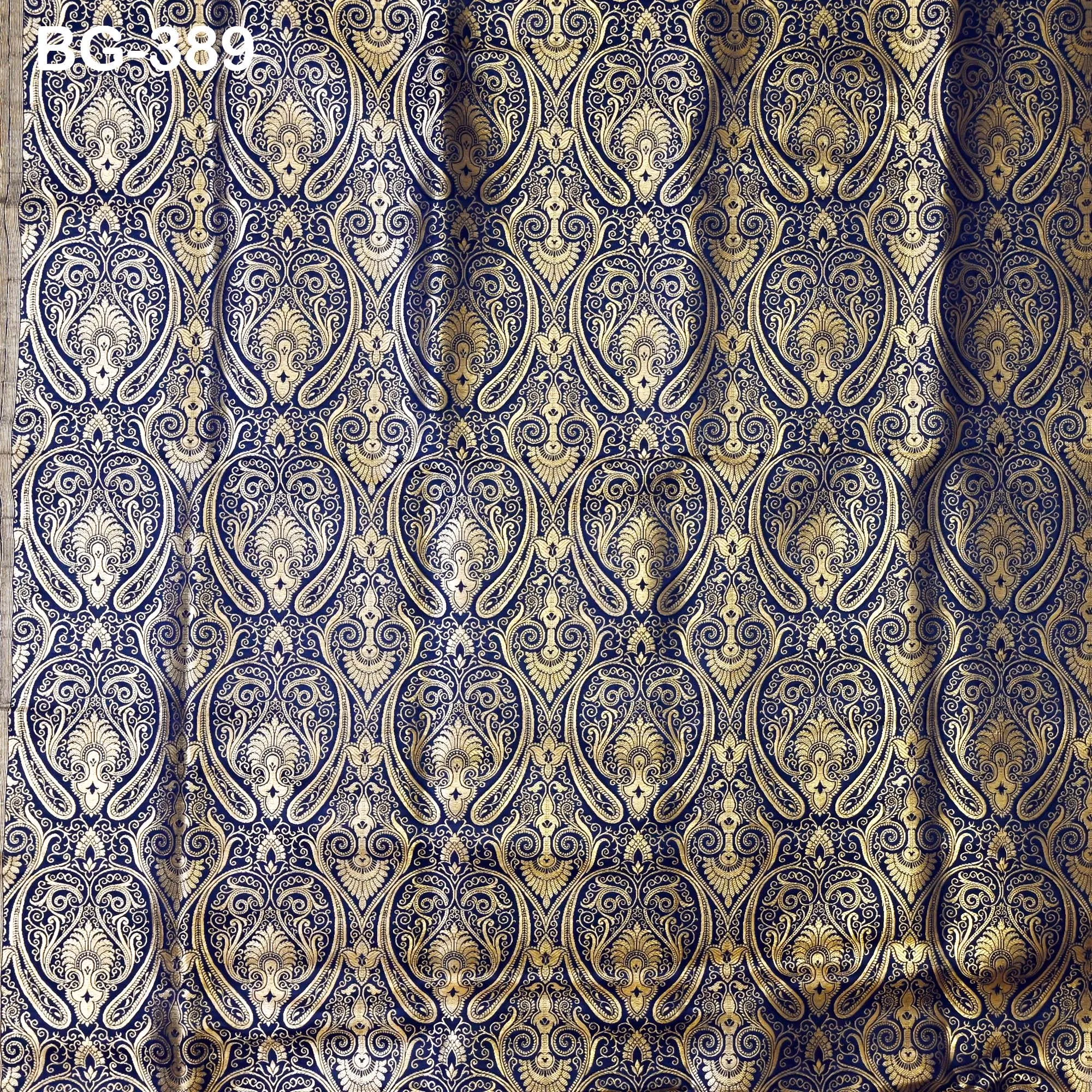 Navy Blue Brocade Fabric by the Yard Wedding Dress Banaras brocade for evening jacket table runner curtains home decor Indian Blended Silk