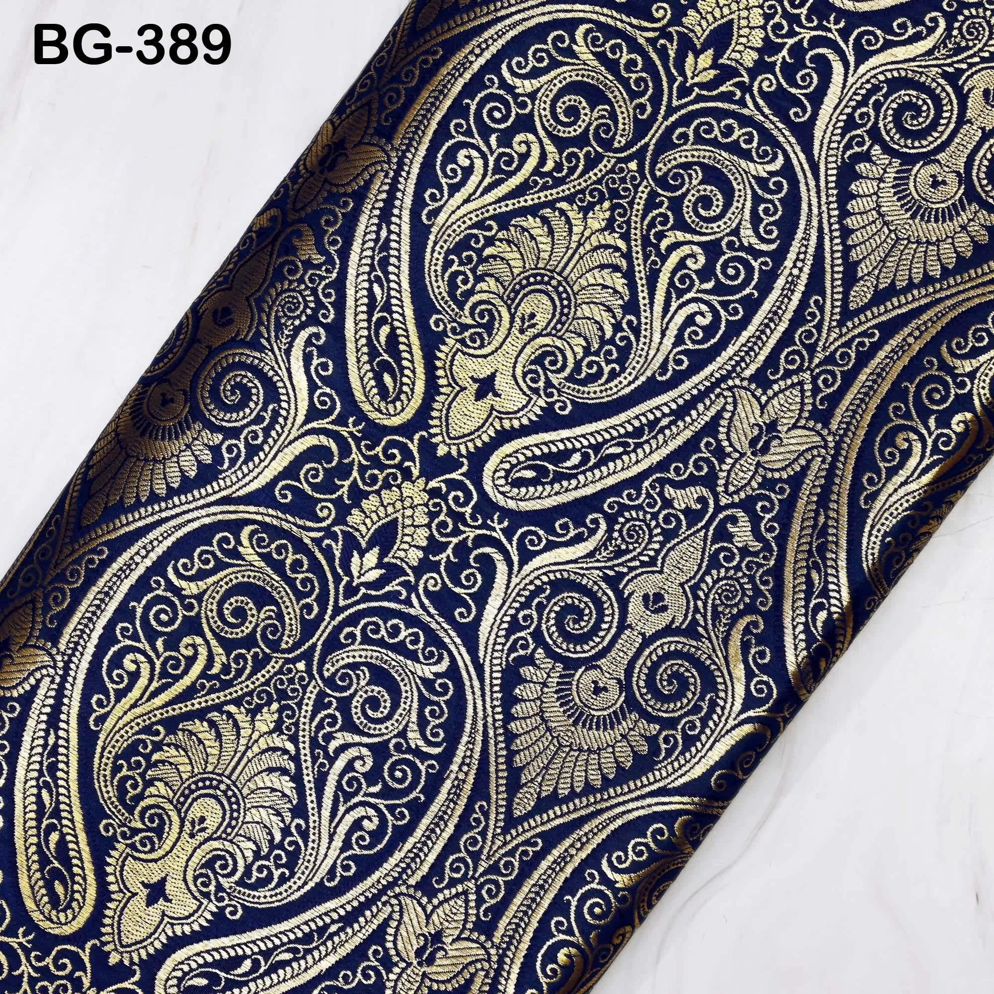 Navy Blue Brocade Fabric by the Yard Wedding Dress Banaras brocade for evening jacket table runner curtains home decor Indian Blended Silk