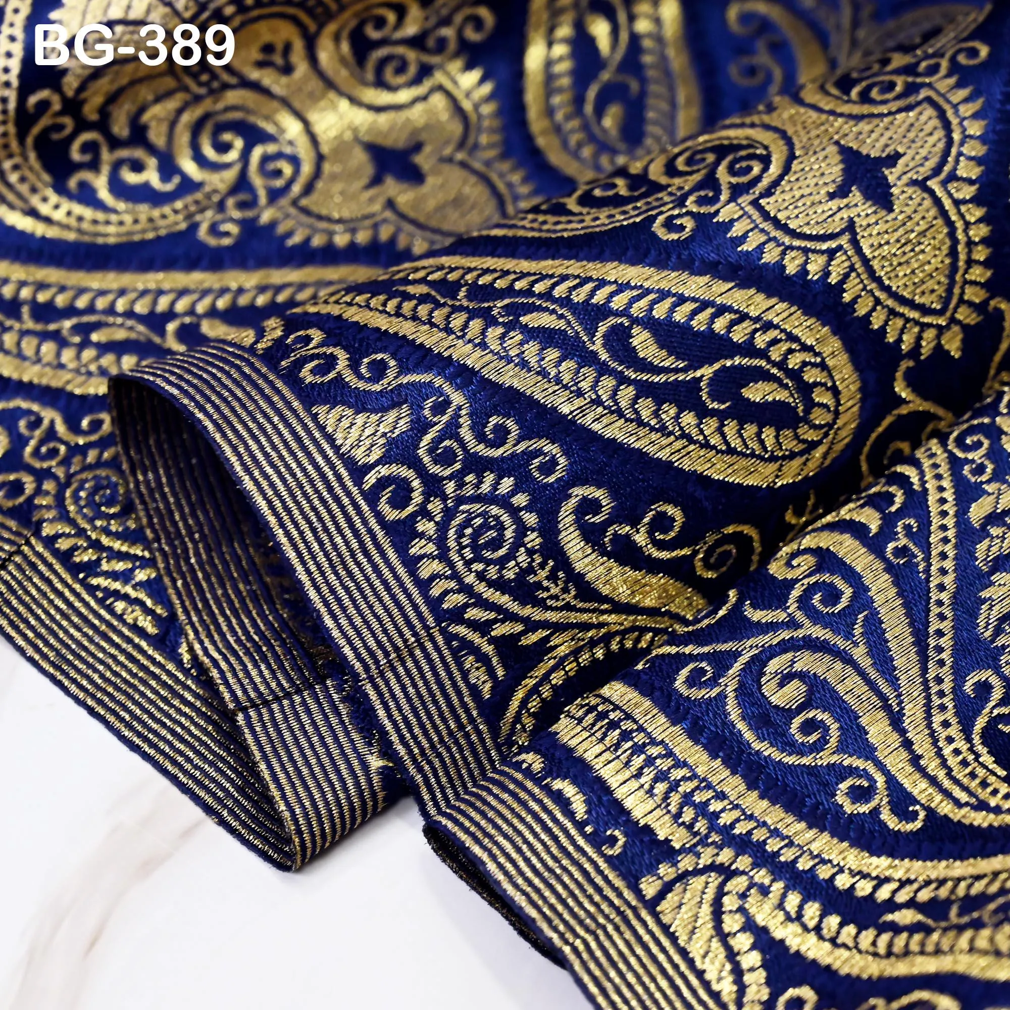 Navy Blue Brocade Fabric by the Yard Wedding Dress Banaras brocade for evening jacket table runner curtains home decor Indian Blended Silk