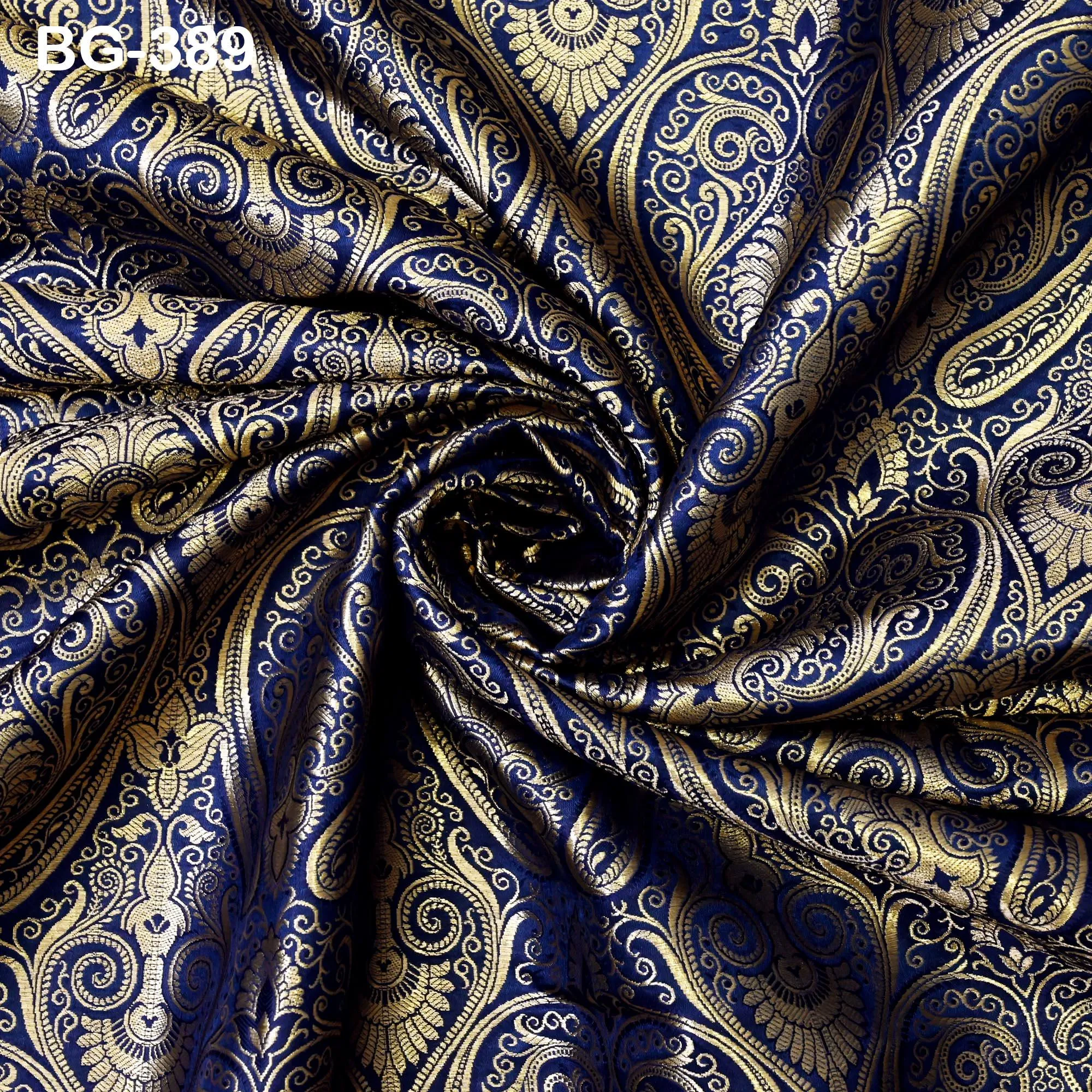Navy Blue Brocade Fabric by the Yard Wedding Dress Banaras brocade for evening jacket table runner curtains home decor Indian Blended Silk