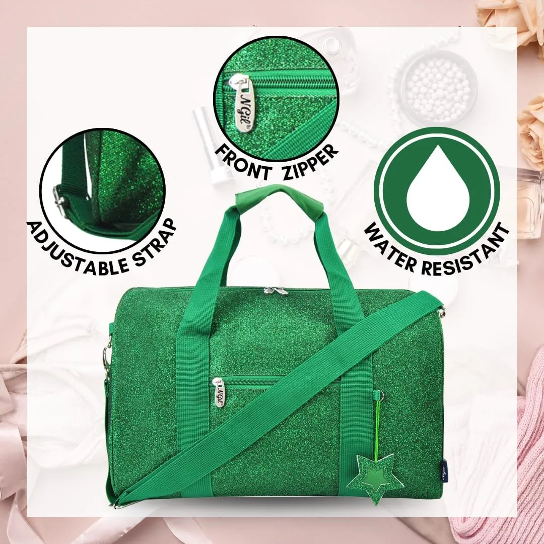 NGIL Large Super Star Duffle Bag for Dance, Sports, Ballet, Tumbling, and Gymnastic – Glitter Cheer with Shoulder Strap and Pockets (Glitter-Green, Large)