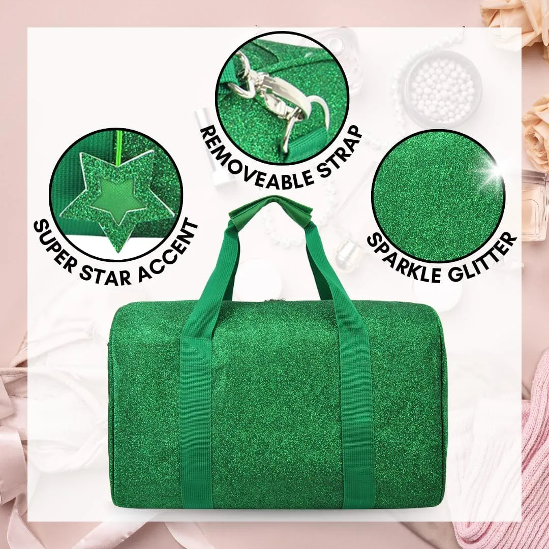 NGIL Large Super Star Duffle Bag for Dance, Sports, Ballet, Tumbling, and Gymnastic – Glitter Cheer with Shoulder Strap and Pockets (Glitter-Green, Large)