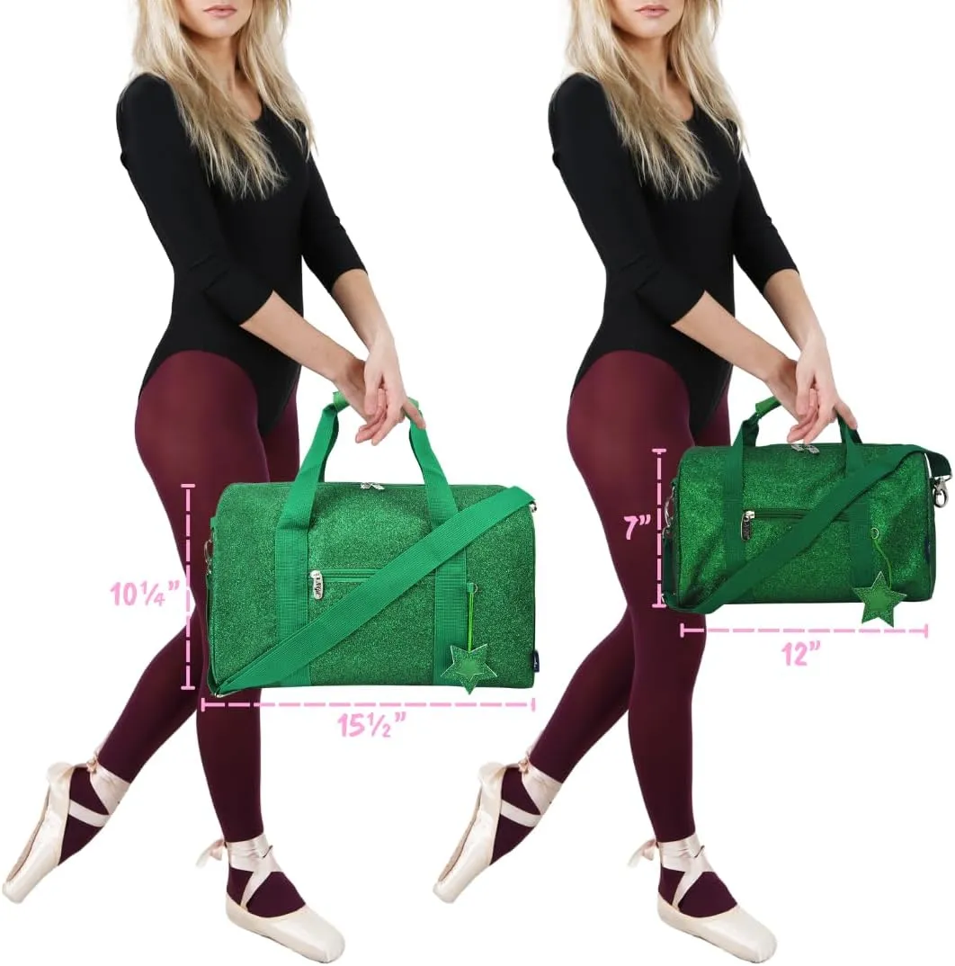 NGIL Large Super Star Duffle Bag for Dance, Sports, Ballet, Tumbling, and Gymnastic – Glitter Cheer with Shoulder Strap and Pockets (Glitter-Green, Large)