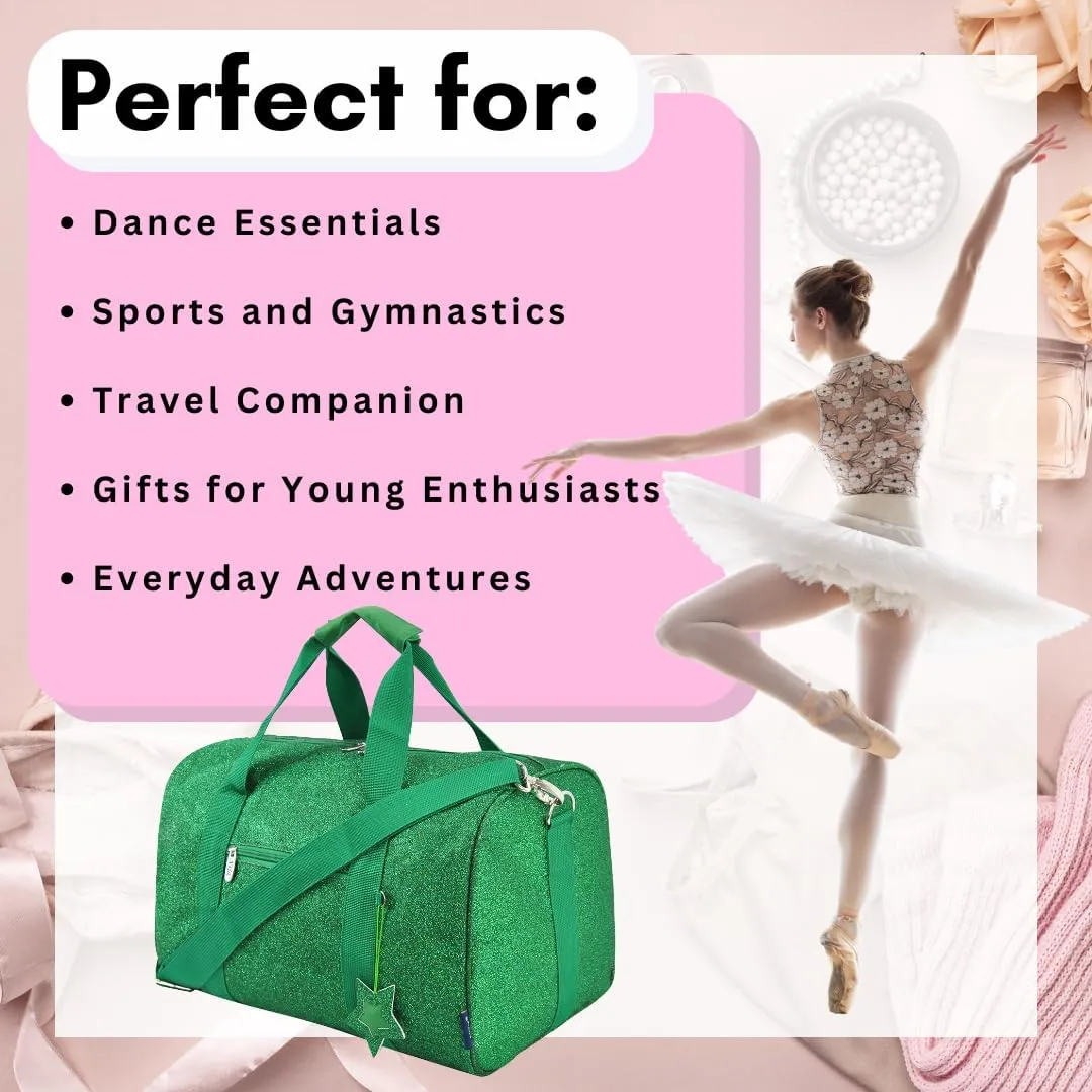 NGIL Large Super Star Duffle Bag for Dance, Sports, Ballet, Tumbling, and Gymnastic – Glitter Cheer with Shoulder Strap and Pockets (Glitter-Green, Large)