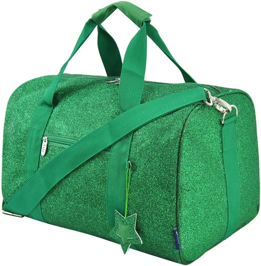 NGIL Large Super Star Duffle Bag for Dance, Sports, Ballet, Tumbling, and Gymnastic – Glitter Cheer with Shoulder Strap and Pockets (Glitter-Green, Large)