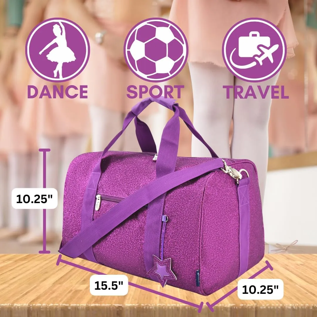 NGIL Large Super Star Duffle Bag for Dance, Sports, Ballet, Tumbling, and Gymnastic – Glitter Cheer with Shoulder Strap and Pockets (Glitter-Purple, Large)