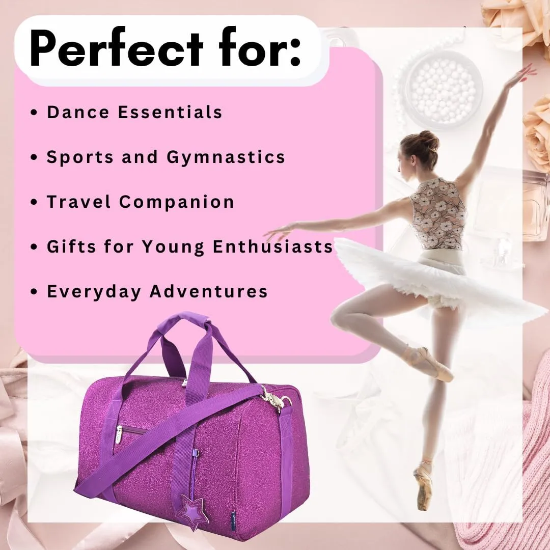 NGIL Large Super Star Duffle Bag for Dance, Sports, Ballet, Tumbling, and Gymnastic – Glitter Cheer with Shoulder Strap and Pockets (Glitter-Purple, Large)