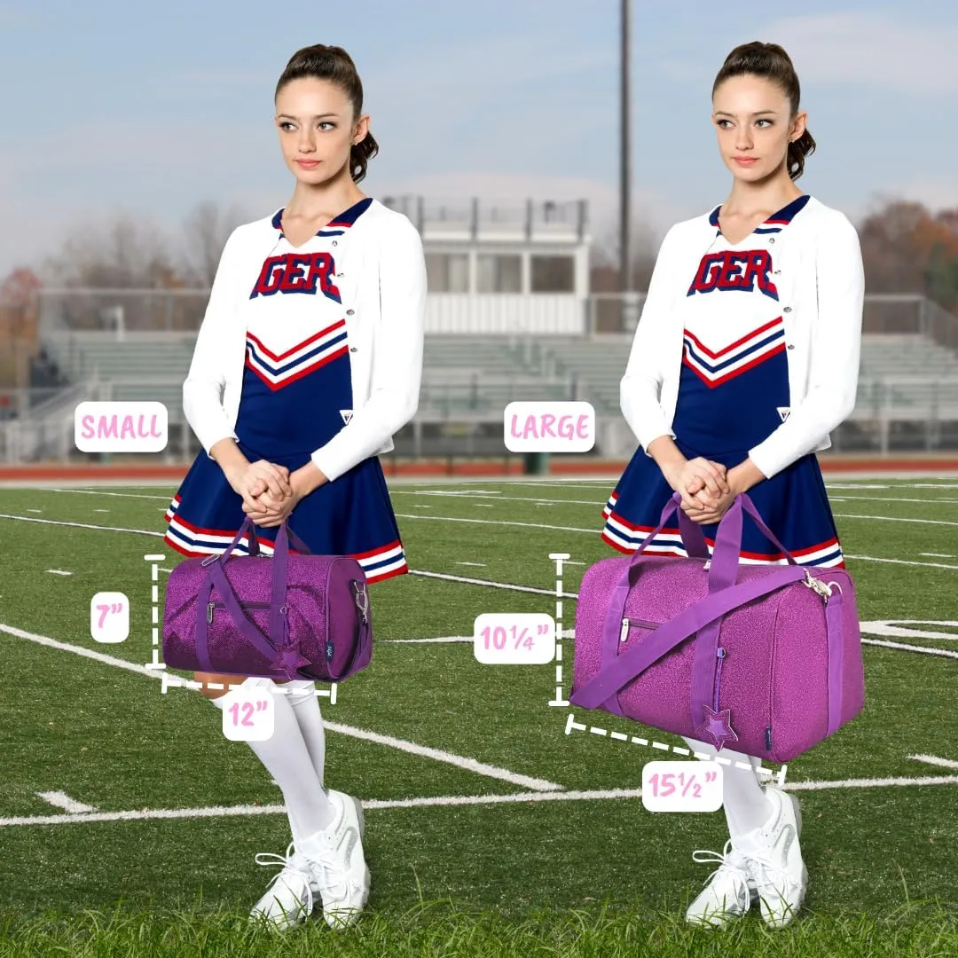 NGIL Large Super Star Duffle Bag for Dance, Sports, Ballet, Tumbling, and Gymnastic – Glitter Cheer with Shoulder Strap and Pockets (Glitter-Purple, Small)