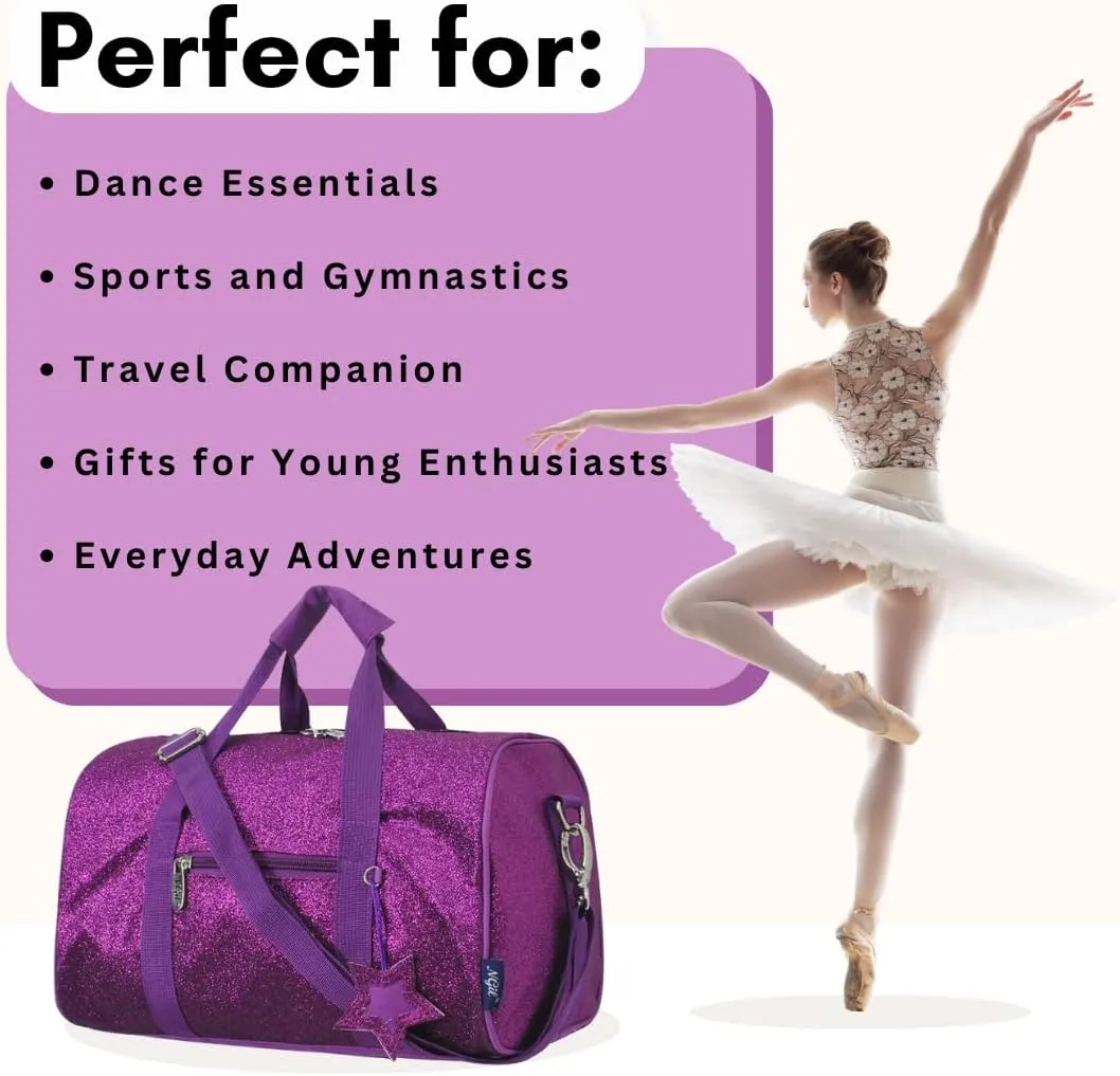 NGIL Large Super Star Duffle Bag for Dance, Sports, Ballet, Tumbling, and Gymnastic – Glitter Cheer with Shoulder Strap and Pockets (Glitter-Purple, Small)