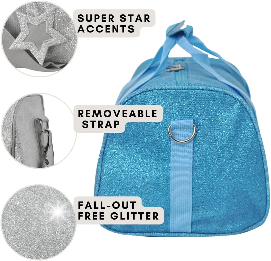 NGIL Mini Super Star Duffle Bag for Dance, Sports, Ballet, Tumbling, and Gymnastic – Glitter Cheer with Shoulder Strap and Pockets (Glitter-Silver, Small)