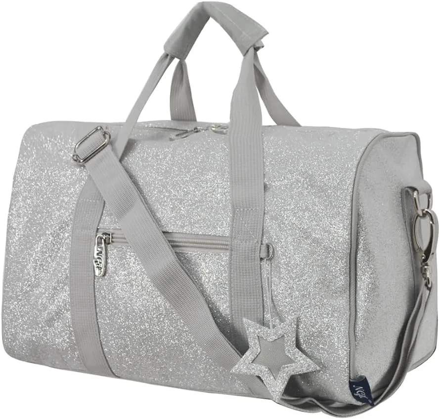 NGIL Mini Super Star Duffle Bag for Dance, Sports, Ballet, Tumbling, and Gymnastic – Glitter Cheer with Shoulder Strap and Pockets (Glitter-Silver, Small)