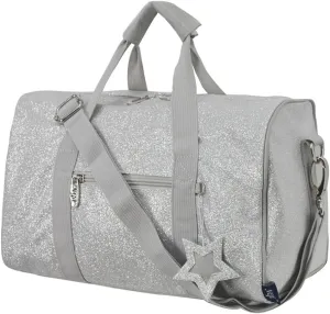 NGIL Mini Super Star Duffle Bag for Dance, Sports, Ballet, Tumbling, and Gymnastic – Glitter Cheer with Shoulder Strap and Pockets (Glitter-Silver, Small)